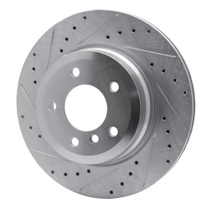 BMW 135I Brake Rotor (1) - Rear Left - R1 Concepts - Drilled & Slotted - Silver - `08-`13